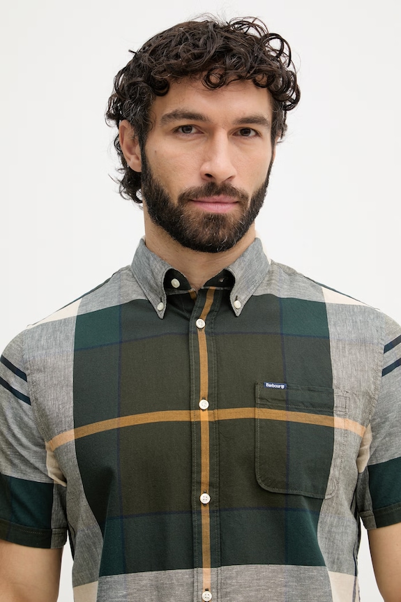 Barbour pánska košeľa s bavlnou Douglas zelená MSH5077