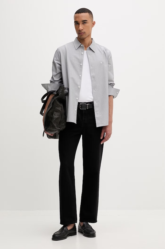 Calvin Klein košeľa pánska s bavlnou LV04LF110G čierna SS26