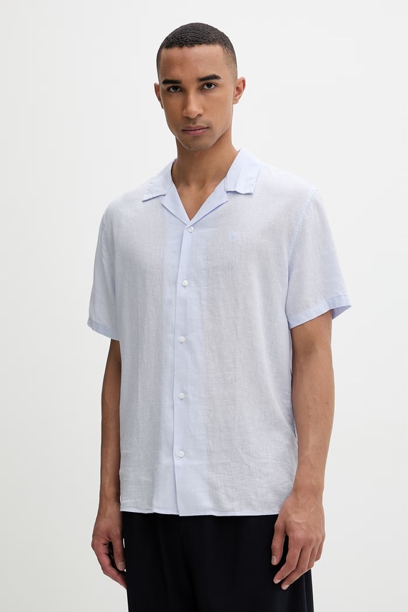 Calvin Klein koszula męska z lnem fioletowy LV04LF137G