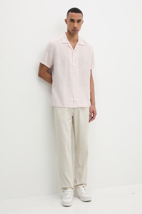 Calvin Klein košeľa pánska s ľanom LV04LF137G béžová SS26