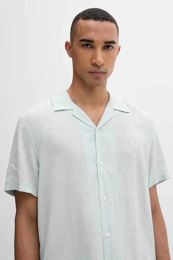 Calvin Klein koszula męska z lnem turkusowy LV04LF137G
