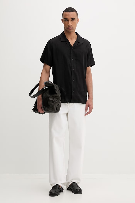 Calvin Klein ανδρικό πουκάμισο με λινό LV04LF137G μαύρο SS26