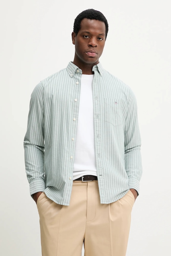 Gant camicia in cotone a strisce verde 3261007
