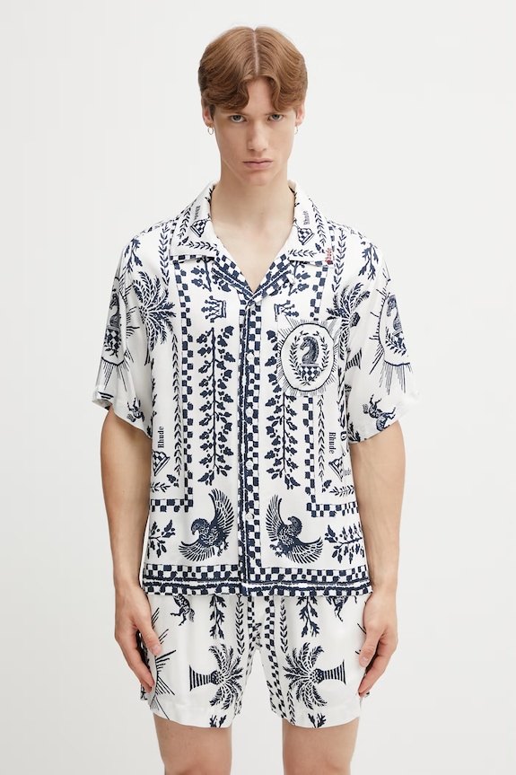 RHUDE Regista Tile πουκάμισο με βισκόζη Ανδρικό λευκό RHSS26SR02358