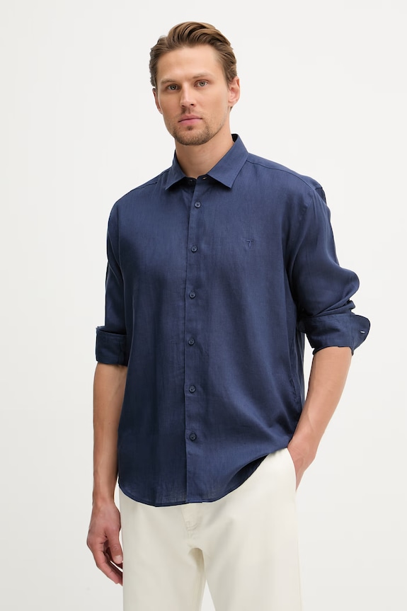 Trussardi košeľa pánska ľanová tmavomodrá 5025N000032N