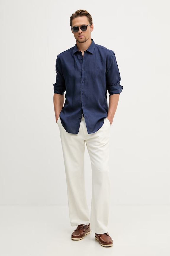 Trussardi košeľa pánska ľanová 5025N000032N tmavomodrá SS26