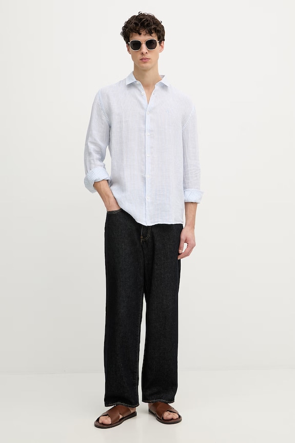 Trussardi cămașă pentru bărbați, din in 5026N000033N albastru SS26