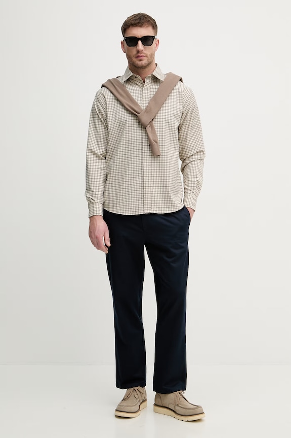 Sisley koszula męska bawełniana 56RDSQ05E beżowy SS26