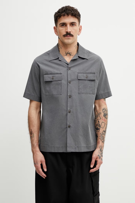 MM6 Maison Margiela košile pánská bavlněná šedá SH0DR0008.M35741.855