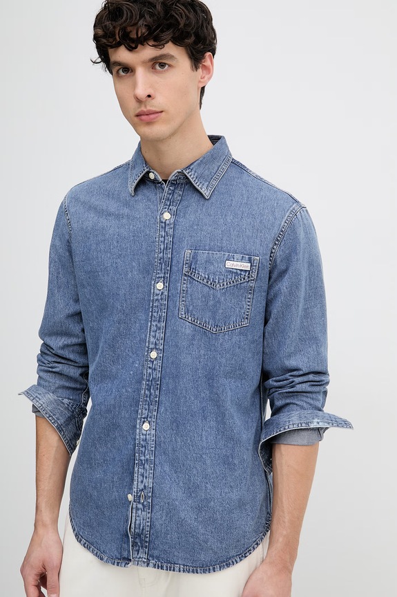 Calvin Klein Jeans košeľa pánska rifľová modrá LV04RE708G