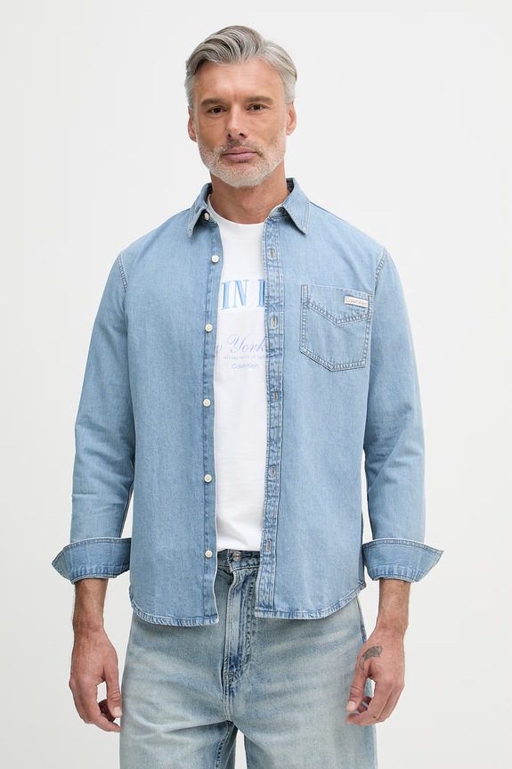 Calvin Klein Jeans košeľa pánska rifľová modrá LV04RE710G
