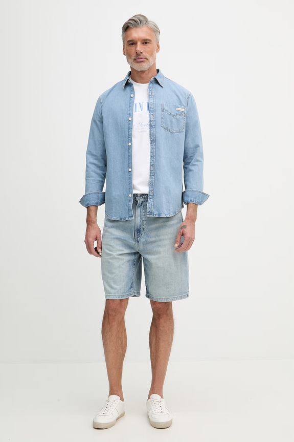 Calvin Klein Jeans košeľa pánska rifľová LV04RE710G modrá SS26