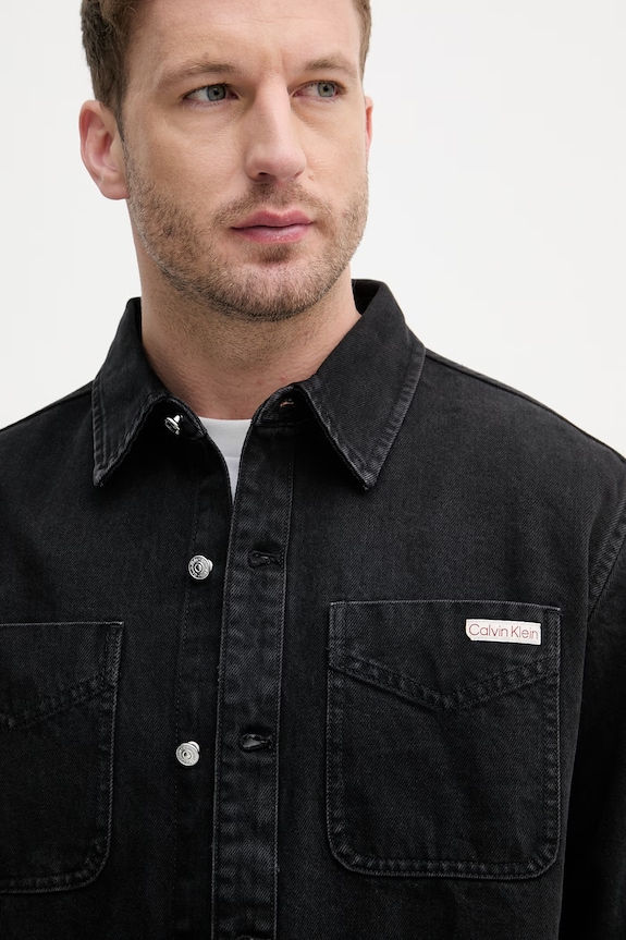 Calvin Klein Jeans košeľa pánska rifľová čierna LV04RF709G