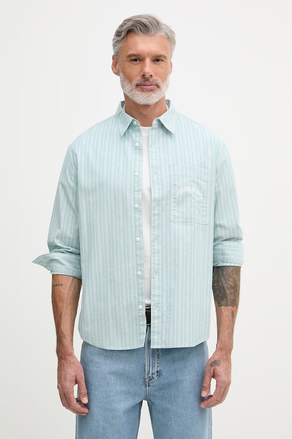 Calvin Klein Jeans cămașă pentru bărbați, din bumbac cu elastan verde LV04RF104G