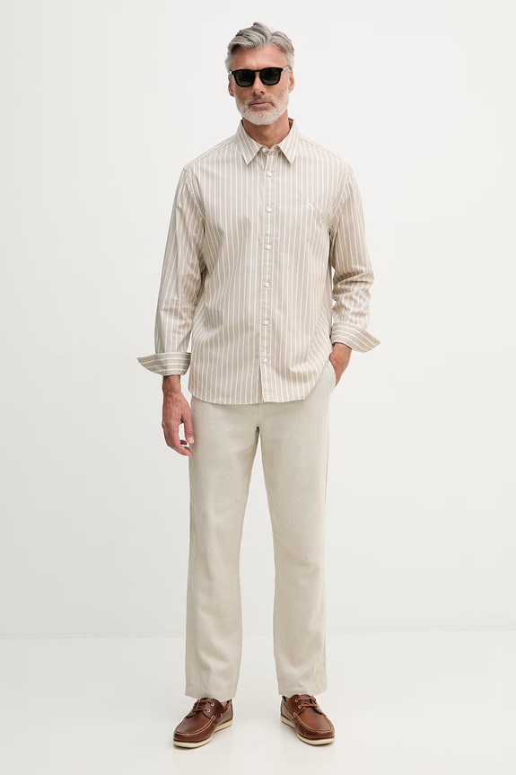 Calvin Klein Jeans πουκάμισο ανδρικό βαμβακερό LV04RF106G μπεζ SS26