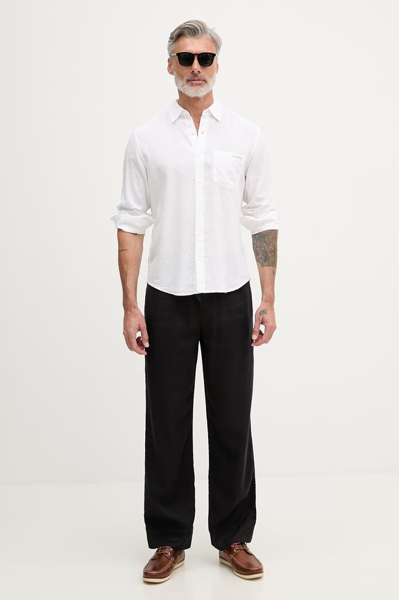 Calvin Klein Jeans košeľa pánska s ľanom LV04RF121G biela SS26