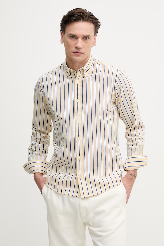 United Colors of Benetton camicia da uomo in cotone giallo 58K4UQ06P