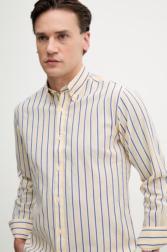 United Colors of Benetton camicia da uomo in cotone giallo 58K4UQ06P