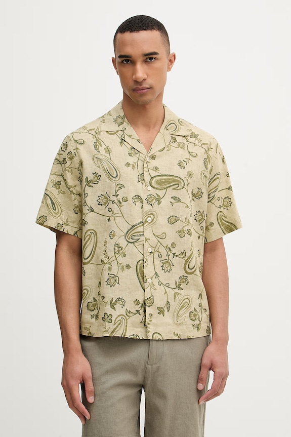 United Colors of Benetton πουκάμισο ανδρικό με λινό πράσινο 503SUQ05B