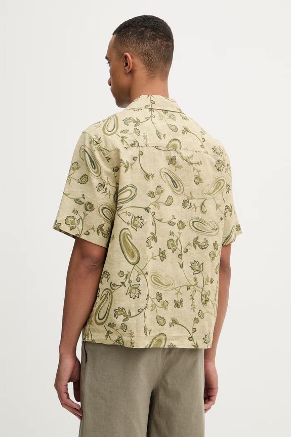 Ρούχα United Colors of Benetton πουκάμισο ανδρικό με λινό 503SUQ05B πράσινο