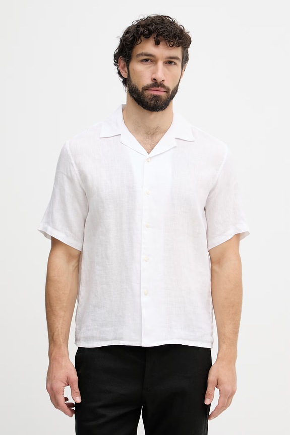 United Colors of Benetton πουκάμισο ανδρικό λινό λευκό 5BKUUQ06S