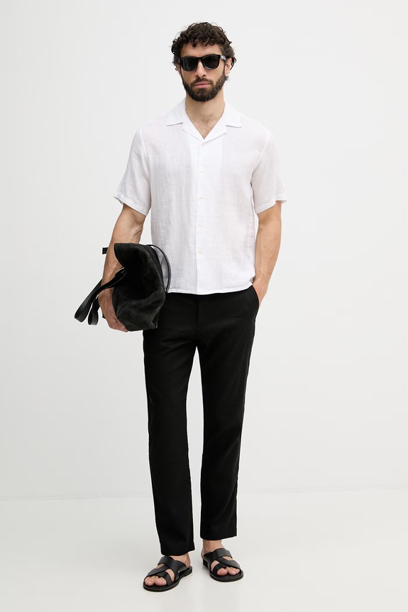 United Colors of Benetton πουκάμισο ανδρικό λινό 5BKUUQ06S λευκό SS26