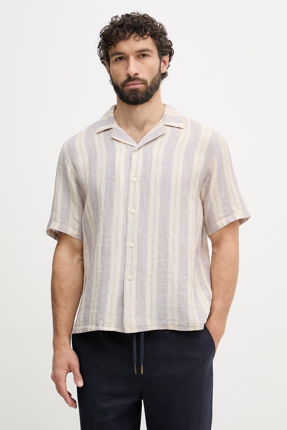 United Colors of Benetton рубашка для мужчин из льна фиолетовой 5BKUUQ06S