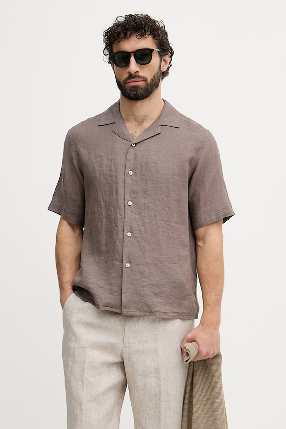 United Colors of Benetton camicia da uomo in lino marrone 5BKUUQ06S