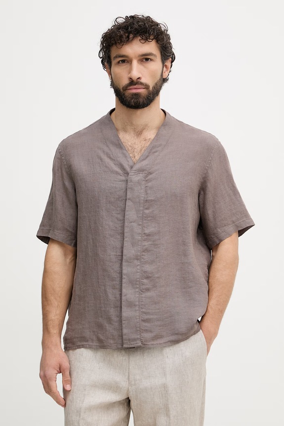 United Colors of Benetton рубашка мужская льняная коричневый 5BKUUQ06X