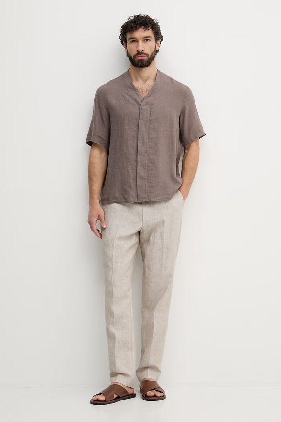 United Colors of Benetton рубашка мужская льняная 5BKUUQ06X коричневый SS26