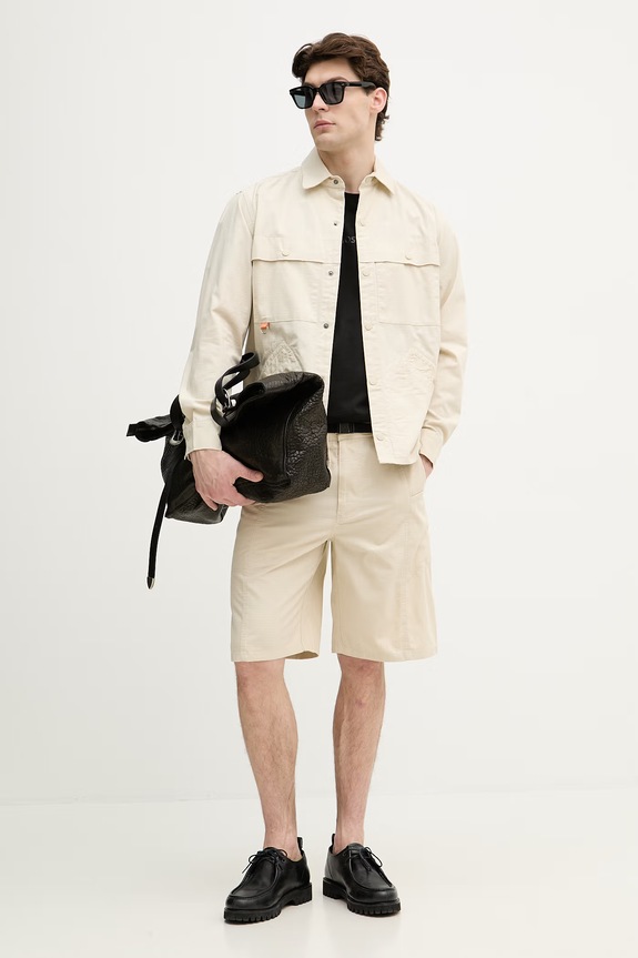 United Colors of Benetton košeľa safari pánska bavlnená 5QEZUQ06M béžová SS26