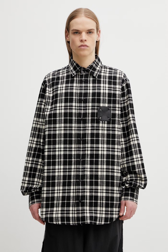VETEMENTS koszula bawełniana Leather Cross Flannel wzorzyste czarny ME76FS059BW