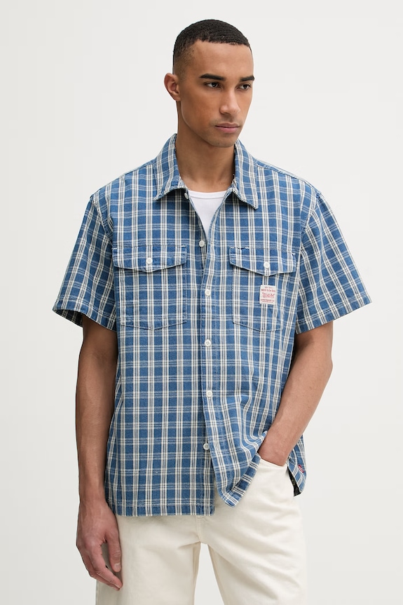 Levi's koszula męska bawełniana SS WORKER - WW x WORKWEAR niebieski 003O1
