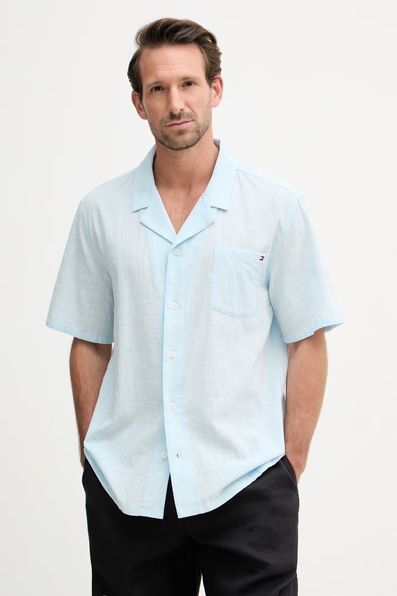 Tommy Hilfiger košile pánská bavlněná SUMMER modrá UM0UM03842
