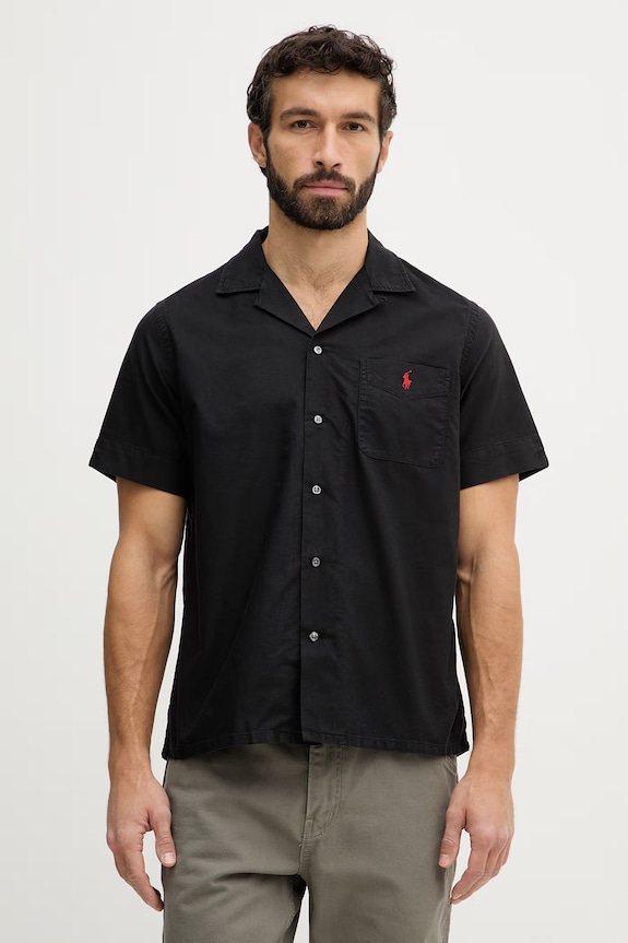 Polo Ralph Lauren camicia in cotone corta nero 710980423
