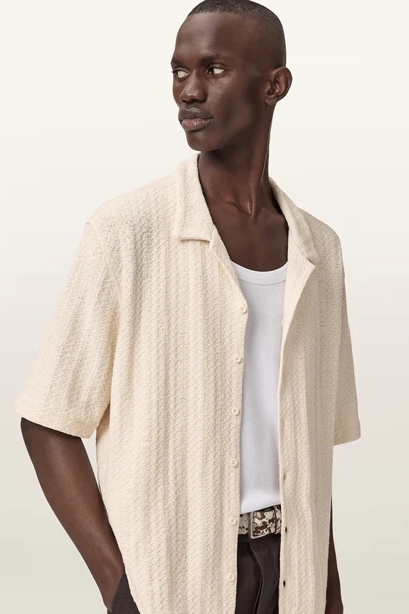 Βαμβακερό πουκάμισο AllSaints TRACE μπεζ M038SE