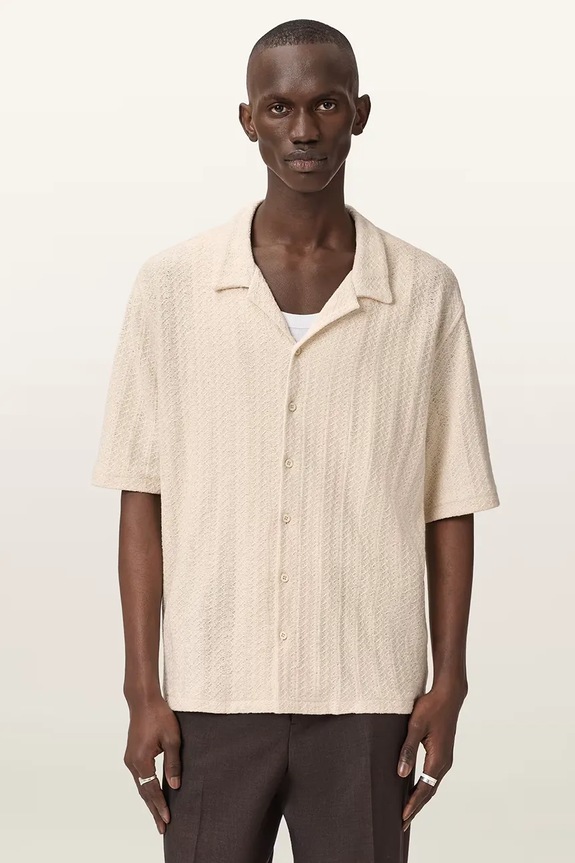 Βαμβακερό πουκάμισο AllSaints TRACE M038SE μπεζ