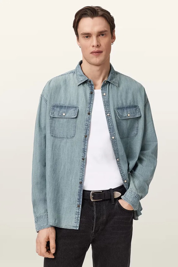 AllSaints Cămașă pentru bărbați din denim GRIBBS albastru M042SE