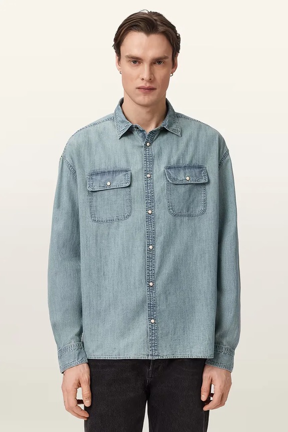 AllSaints Cămașă pentru bărbați din denim GRIBBS albastru M042SE
