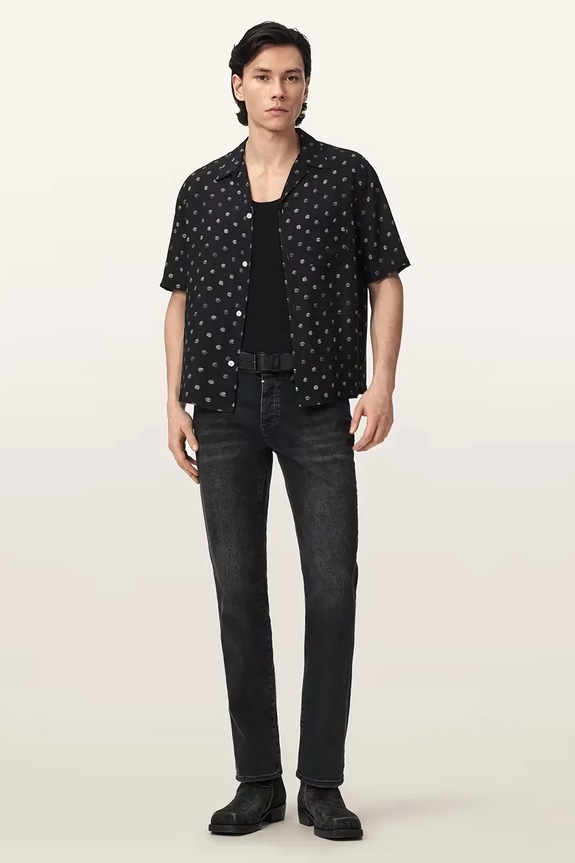 Odzież AllSaints koszula z dodatkiem lnu UPTON M048SE czarny