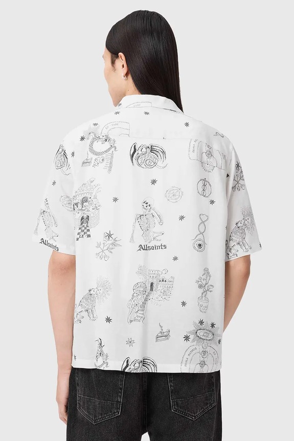 AllSaints koszula z dodatkiem lnu TERRA M049SE beżowy SS26