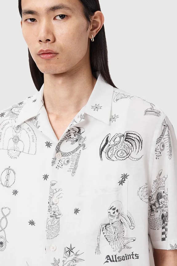AllSaints koszula z dodatkiem lnu TERRA beżowy M049SE