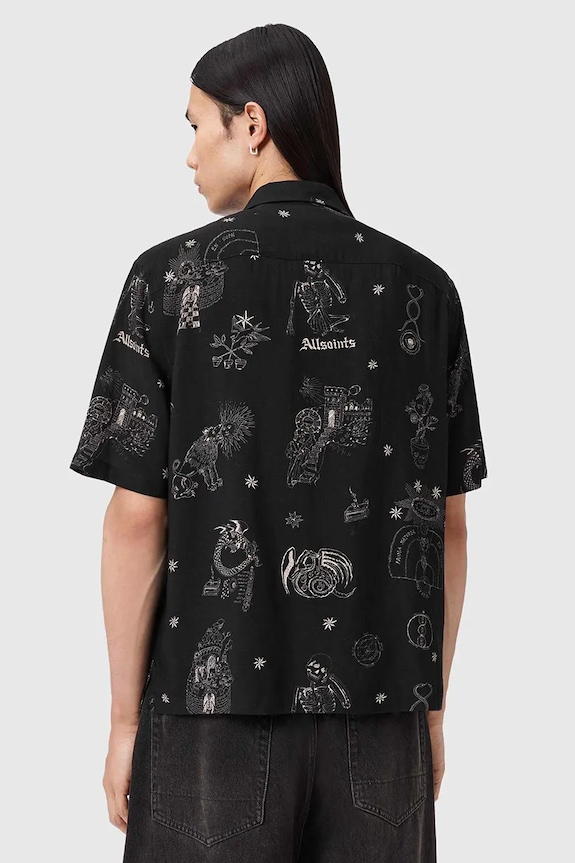 Риза с лен AllSaints TERRA M049SE черен SS26