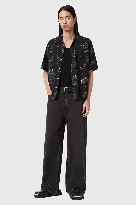 Дрехи Риза с лен AllSaints TERRA M049SE черен