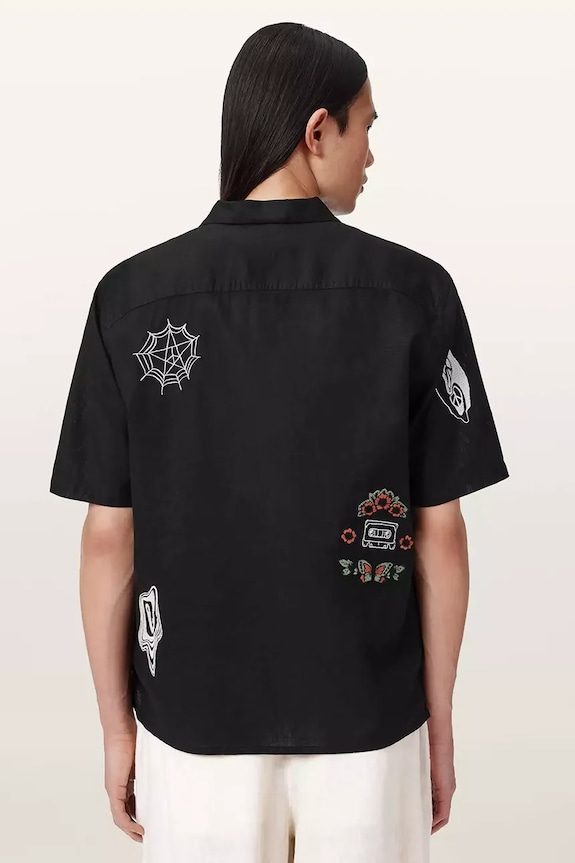 Πουκάμισο με προσθήκη λινού AllSaints KARLTON M051SE μαύρο SS26