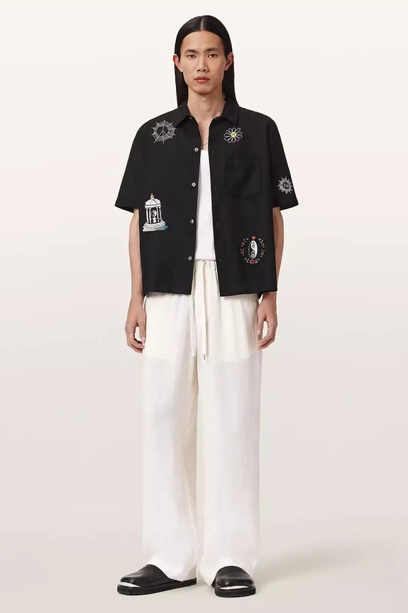 Ρούχα Πουκάμισο με προσθήκη λινού AllSaints KARLTON M051SE μαύρο
