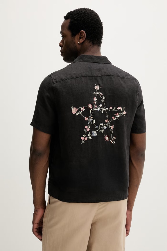 AllSaints cămașă de in TRI uni negru M053SE