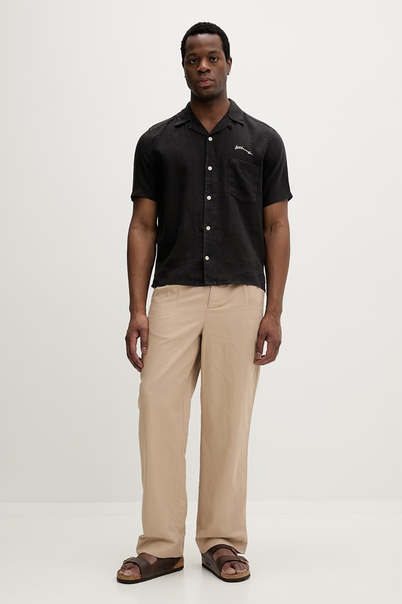 AllSaints cămașă de in TRI M053SE negru SS26