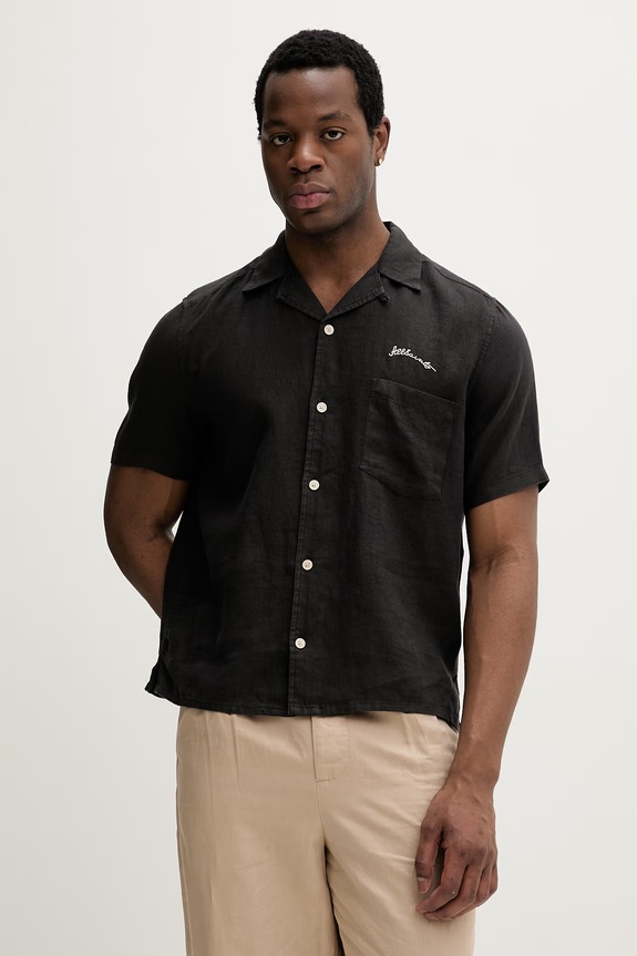 Îmbrăcăminte AllSaints cămașă de in TRI M053SE negru