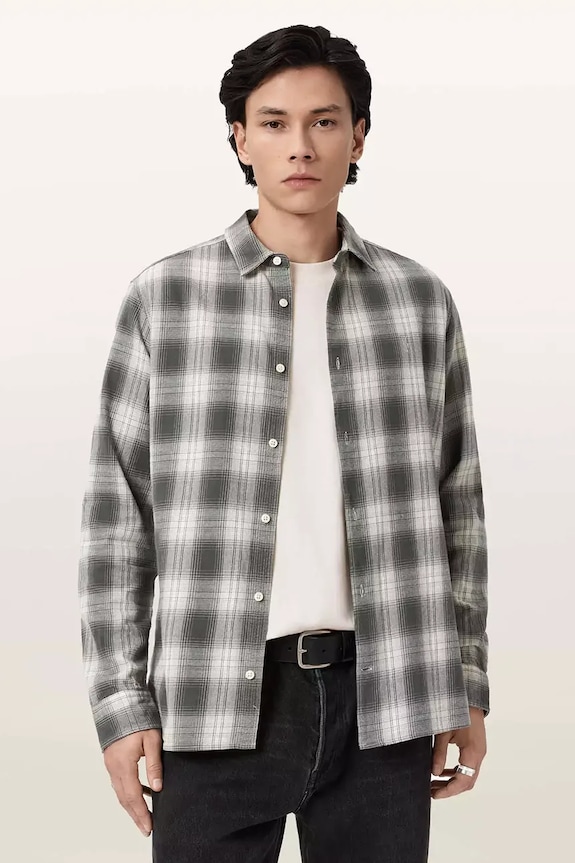 Βαμβακερό πουκάμισο AllSaints KELBY κανονικό γκρί M043SE